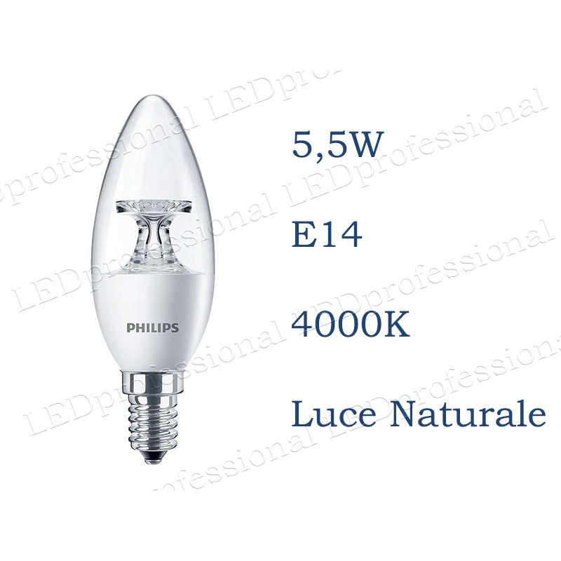 lampadina LED Philips 5,5w E14 luce naturale Chiara