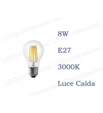 Lampadina LED Wiva filamento 8w E27 luce calda 3000k equivalente a 60w Goccia Chiara