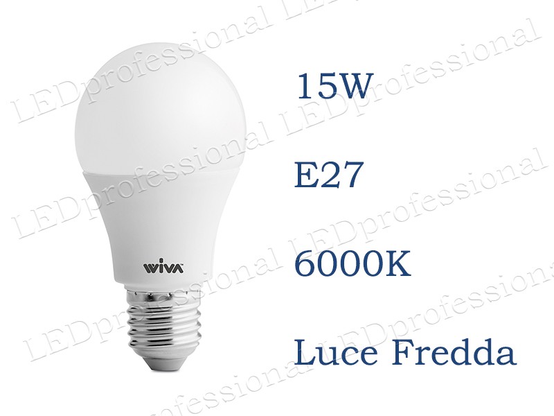 Lampadina LED Wiva 15w E27 luce fredda 6000k equivalente a 100w Goccia Opale