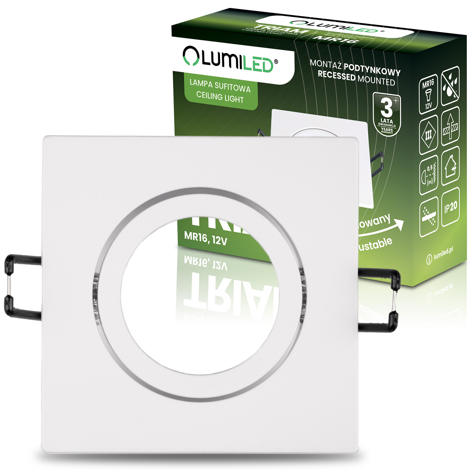 Portafaretto da incasso orientabile quadrato bianco MR16 TRIAM LUMILED