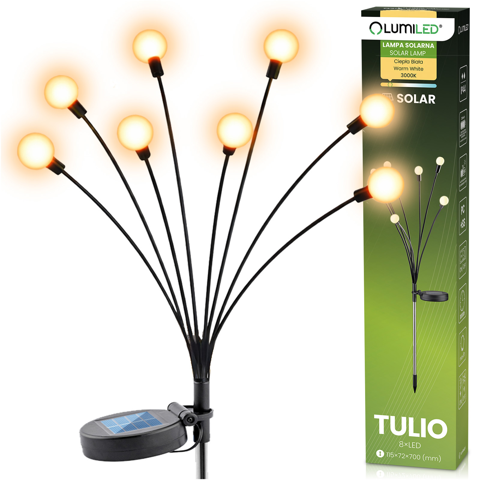 Lampada ad energia solare da giardino LED 3000K TULIO tarassaco sferette 70 cm IP44 LUMILED
