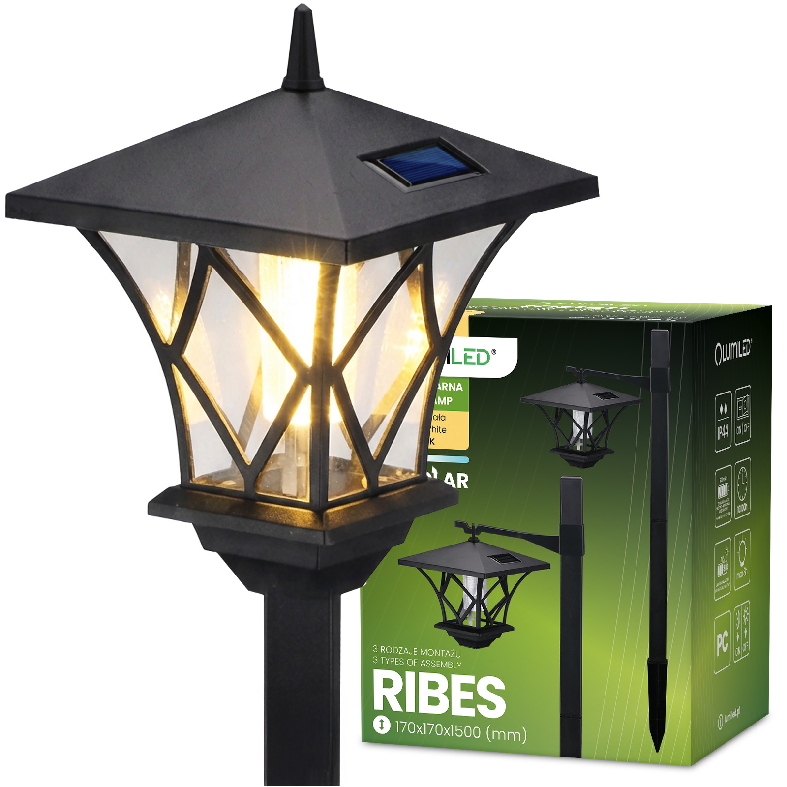 Lampada ad energia solare da giardino LED RIBES lanterna da esterno Paletto 150cm LUMILED Lampada ad energia solare da giardino LED RIBES lanterna da esterno Paletto 150cm LUMILED