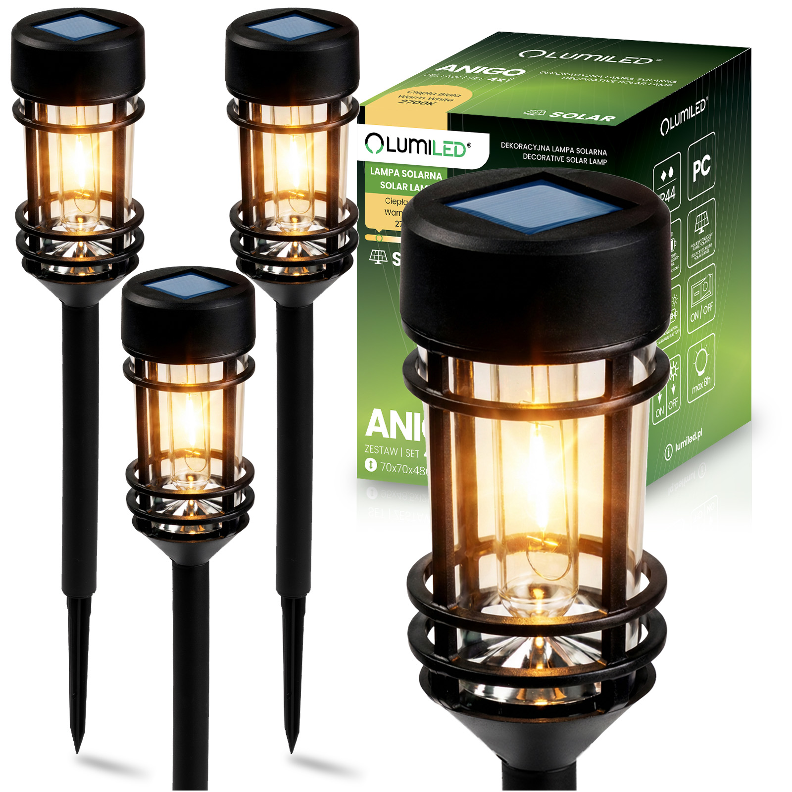 Set 4x Lampada ad energia solare da giardino LED ANIGO 2700K
