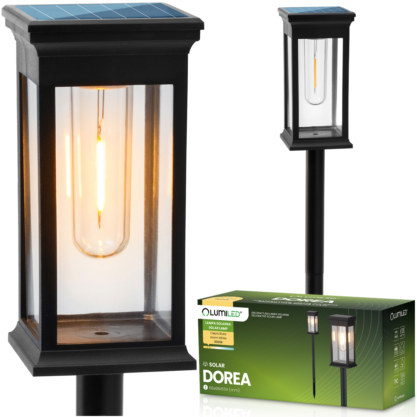 Lampada ad energia solare LED DOREA da giardino da esterno a picchetto IP44 decorativa Lampada Paletto LUMILED