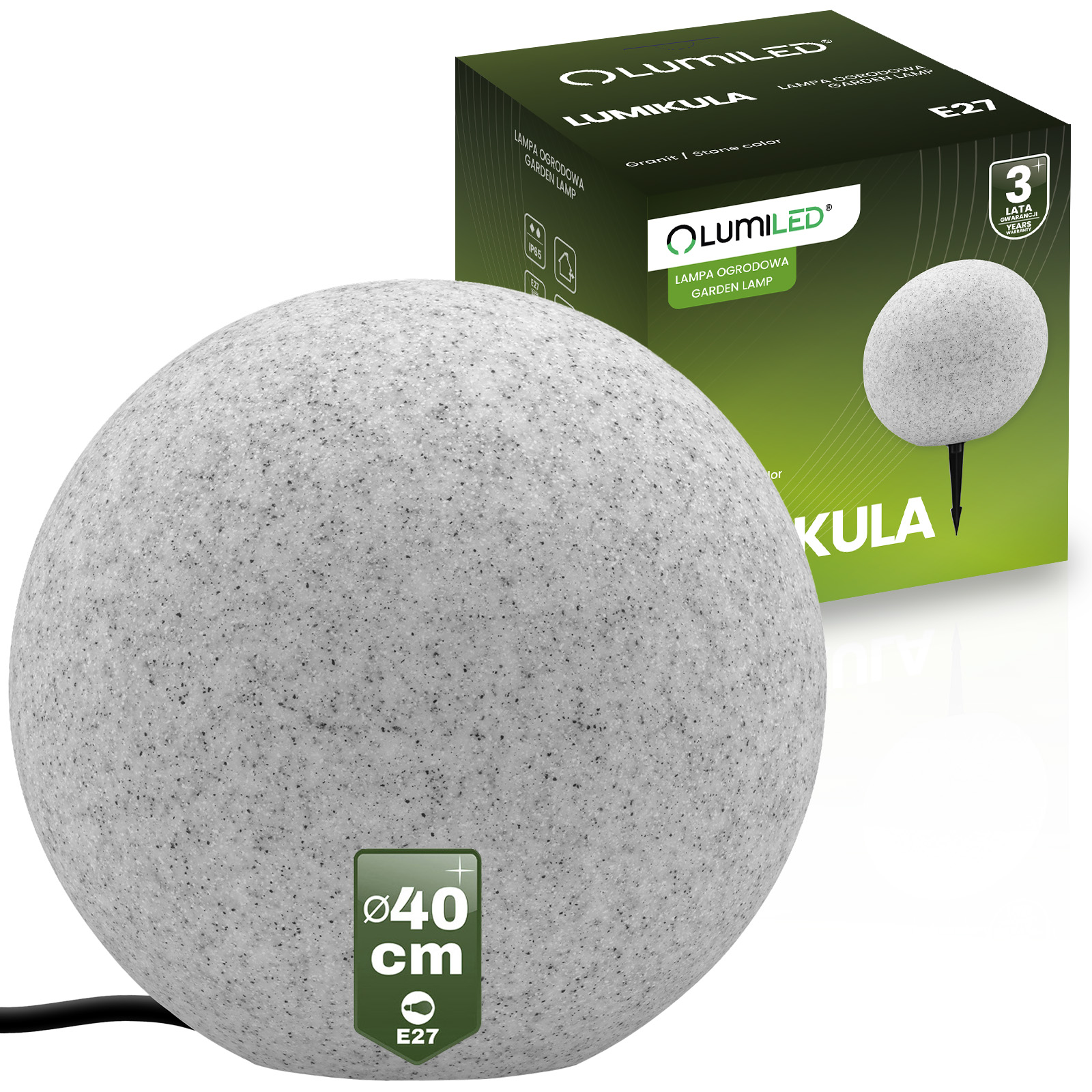 Lampada da giardino da esterno Sfera in pietra LED LUMIKULA 40cm E27 IP65 LUMILED Lampada da giardino da esterno Sfera in pietra LED LUMIKULA 40cm E27 IP65 LUMILED
