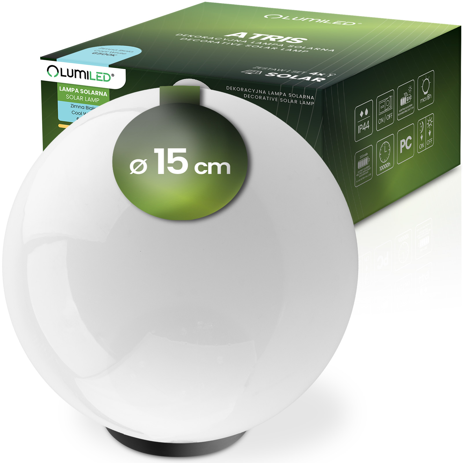 Lampada solare da giardino LED ATRIS a picchetto bianca Sfera 15cm LUMILED Lampada solare da giardino LED ATRIS a picchetto bianca Sfera 15cm LUMILED