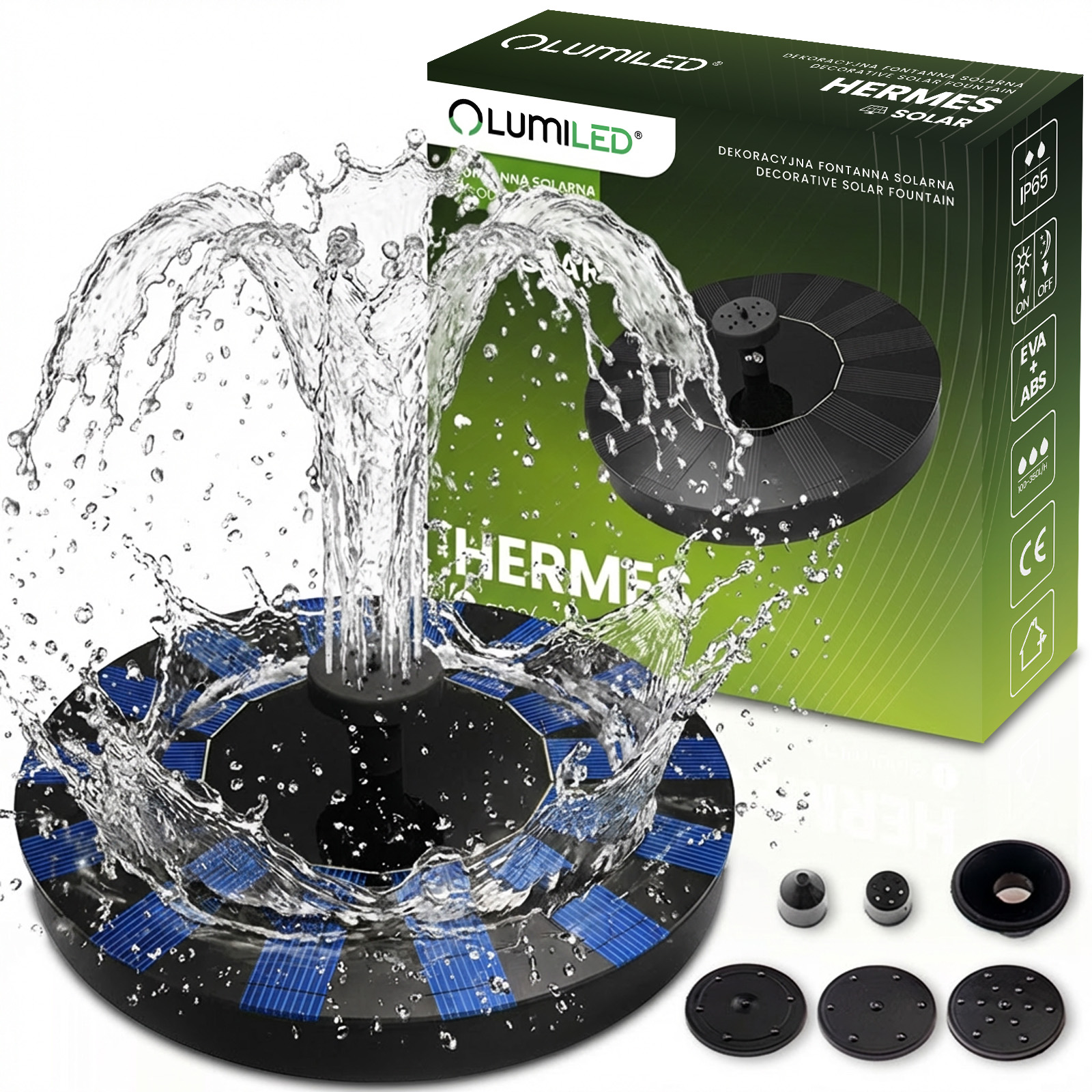 Fontana solare LED HERMES da giardino galleggiante con pompa 180l/h LUMILED